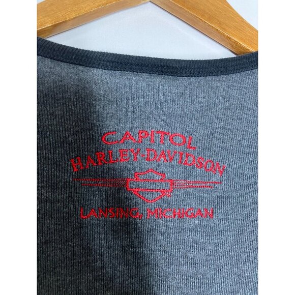 VTG Y2K Harley Davidson Women's 3/4 Sleeve Snap Button Shirt Lansing Michigan - Picture 7 of 8